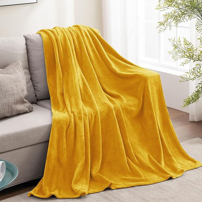 BEDELITE Fleece Blanket Twin Size Yellow Throw Blanket for Couch & Bed, Luxury Plush Cozy Fuzzy Blanket 60x80 inches, Super Soft Warm Lightweight Throw Blanket for Travel Camping