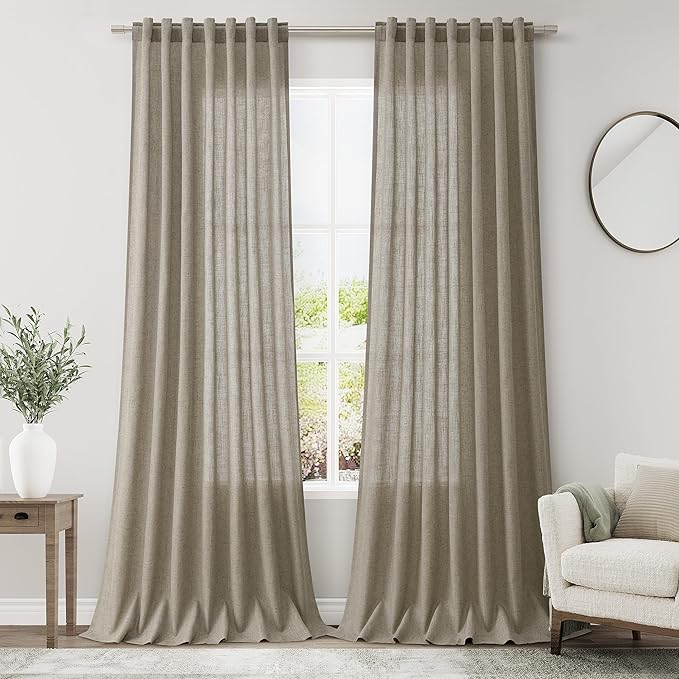 Mocha Linen Curtains 90 Inch Length 2 Panels Set for Living Room Rod Pocket Back Tab Window Drapes Light Filtering Modern Farmhouse Curtain 90 Inches Long for Dining Room Bedroom Nursery 52x90