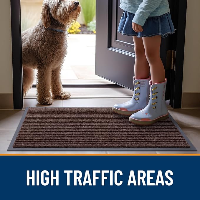 OLANLY Front Door Mat Indoor Outdoor Entrance, Waterproof Heavy Duty Doormat, Fade Resistant, Low Profile, Easy Clean Patio Porch Welcome Floor Mats for Entry, 35x23, Brown