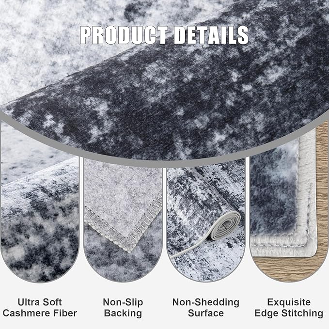 5x7 Area Rug Living Room Rug: Washable Modern Abstract Soft Thin Rug Indoor Floor No Slip Stain Resistant Carpet for Bedroom Dining Room Farmhouse Nursery Home Office - Black