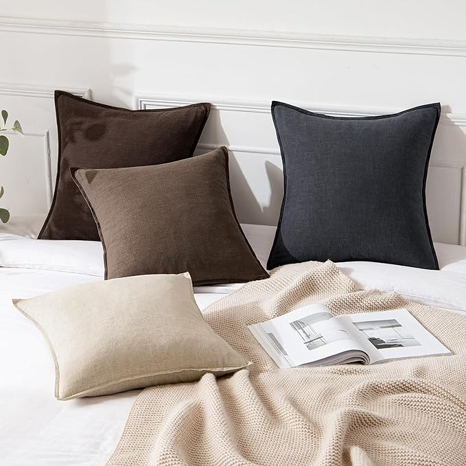 MIULEE Decorative Linen Euro Sham Pillow Covers 28x28 Inch Dark Brown Boho Farmhouse Neutral Winter Couch Throw Pillows for Bed Pack of 2 Accent Modern Pillowcase Sofa Livingroom Home Decor