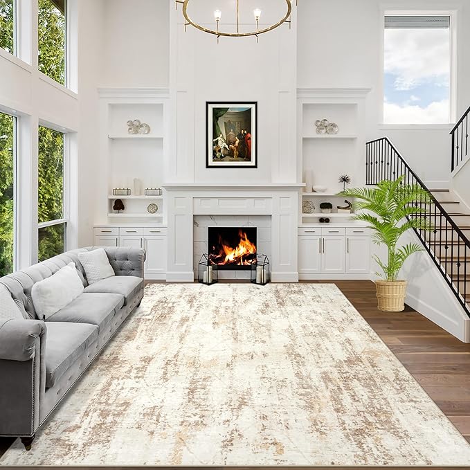 5x7 Area Rugs Washable Rug: Modern Abstract Living Room Rug Soft Anti-Skid Thin Carpet Indoor Floor Non-Shedding Carpets for Bedroom Dining Room Farmhouse Nursery Home Office - Beige Grey