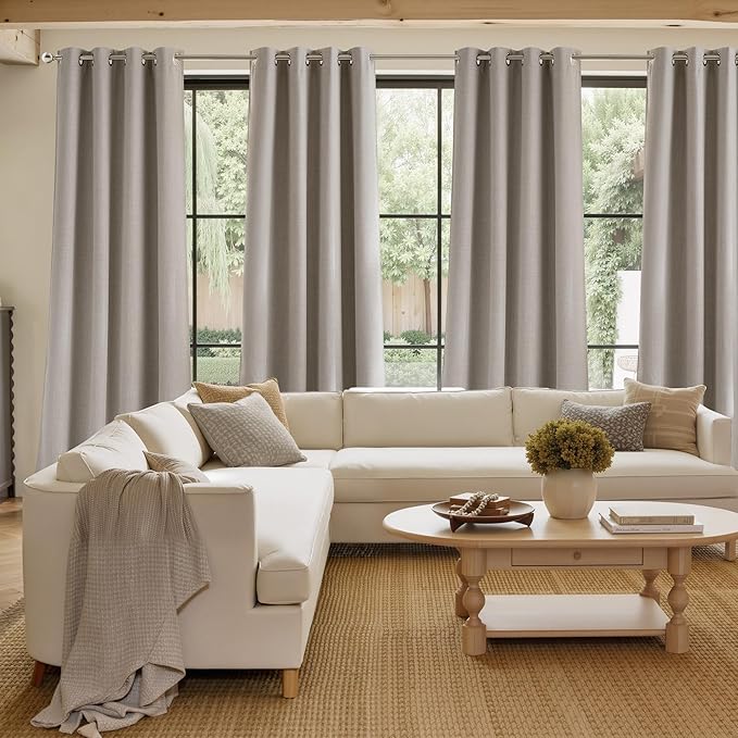 NICETOWN Faux Linen Angora Blackout Curtains 84 inches Long for Living Room - Privacy Panels for Bedroom, Modern Farmhouse Style Easy Care Grommet Top, 2 Panels, W52 by L84