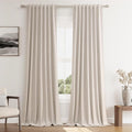 Guken Oatmeal 100% Blackout Curtains 84 Inch Length 2 Panels Set for Living Room Bedroom Back Tab Thermal Insulated Black Out Linen Drapes Room Darkening Window Curtains 84 Inches Long