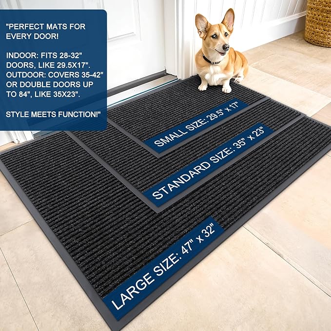 OLANLY Front Door Mat Indoor Outdoor Entrance, Waterproof Heavy Duty Doormat, Fade Resistant, Low Profile, Easy Clean Patio Porch Welcome Floor Mats for Entry, 59x20, Off-Black