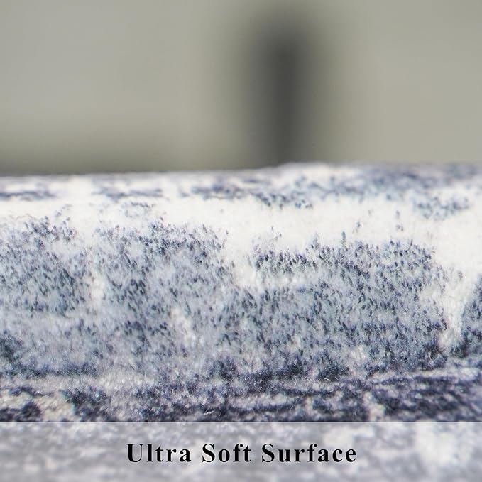 Hallway 2x8 Washable Runner Rug: Abstract Stain Resistant Kitchen Entryway Rugs Farmhouse Ultra Soft Bathroom Bedroom Print Floor Mat Thin Non-Slip Indoor Carpet for Living Room Laudry(2x8,Blue/ivory)