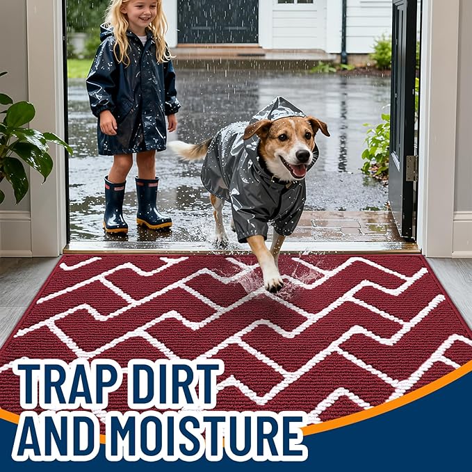 OLANLY Front Door Mat, Non-Slip Rubber Backing, Dirt Resistant and Absorbent, Washable, Easy to Clean Low-Profile Indoor Doormat for Back Door, Entryway, Inside Entrance, 48x32, Burgundy