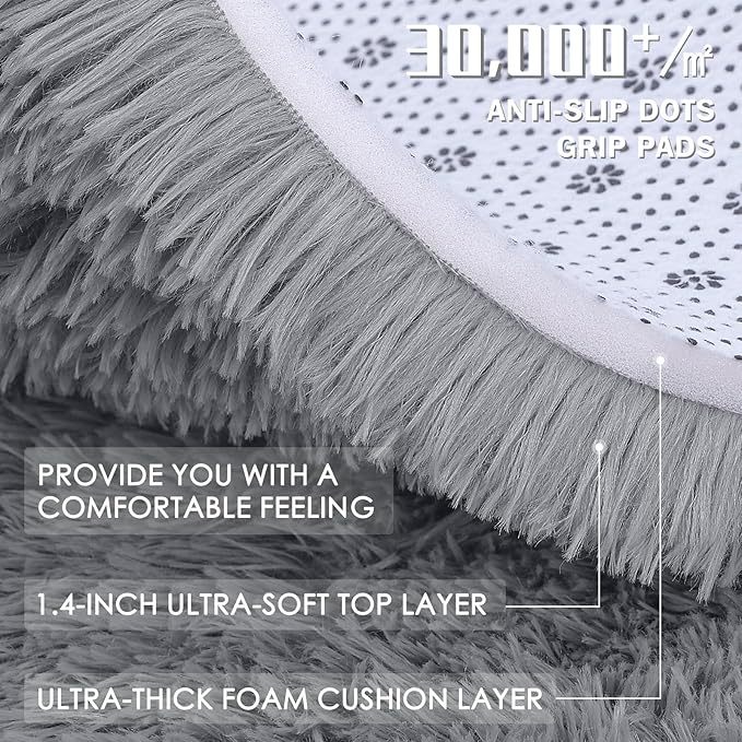 OLANLY 7x10 Machine Washable Large Area Rugs for Living Room, Bedroom, Soft Fluffy Shaggy Bedside Rug, Indoor Floor Carpet for Kids Girls and Boys, Dorms, Nursery, Home Decor Aesthetic, Light Grey