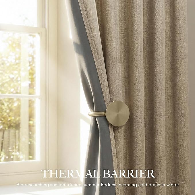 RYB HOME Burlap 100% Blackout Linen Curtains for Bedroom 52 Width 120 Long, Thich Elegant Extra Long Drapes for Modern/Vintage/Farmhouse Home Decor, Thermal Insulated Window Treatment, 2 Panels