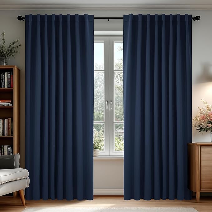 Deconovo Blackout Curtains, Thermal Insulated, W70 x L95 2 Panels, Back Tab, Machine Washable, Room-Darkening Drapes for Bedroom/Living Room Navy Blue