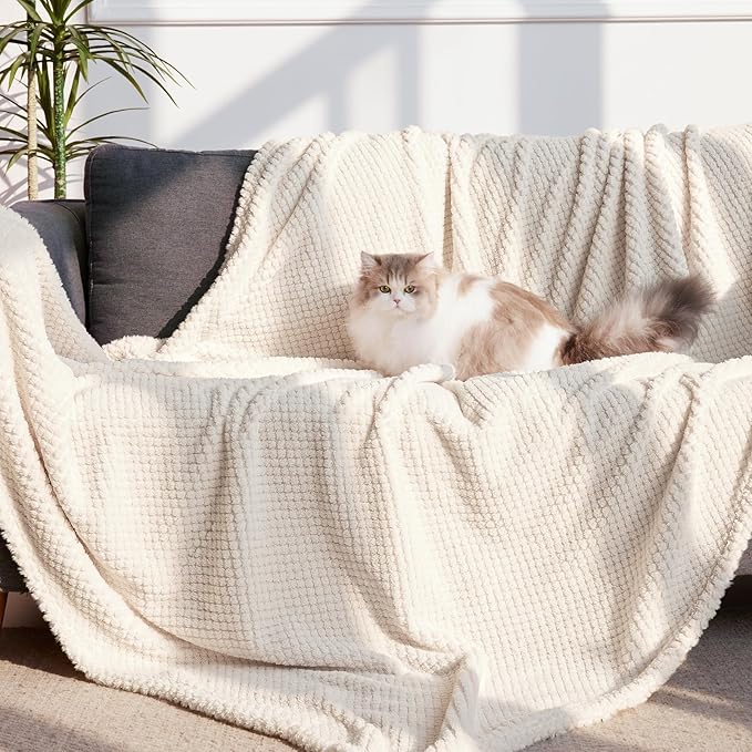 Whale Flotilla Extra Large Fuzzy Fleece Throw Blanket for Couch, 50x70 Inch Fluffy Warm Soft Jacquard Blankets for All Season, Lightweight and Cozy, Ivory