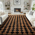 Ophanie Checkered Black & Beige Rhombus Rugs for Living Room Bedroom, Fluffy Soft Fuzzy Area Rugs, Plush Shaggy Bedside Floor 8x10 Furry Carpet for Kids Baby Teen Dorm Nursery Home Decor Aesthetic