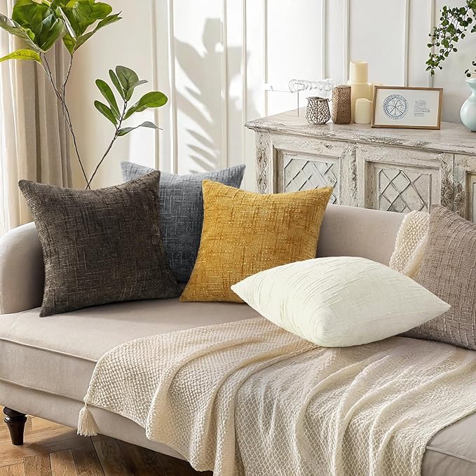 decorUhome Dark Grey Chenille Throw Pillow Covers 18x18 Set of 2 Textured Soft Cozy Slubby Couch Pillow Covers Modern Farmhouse Boho Decorative Pillow Cases for Bed Sofa Living Room