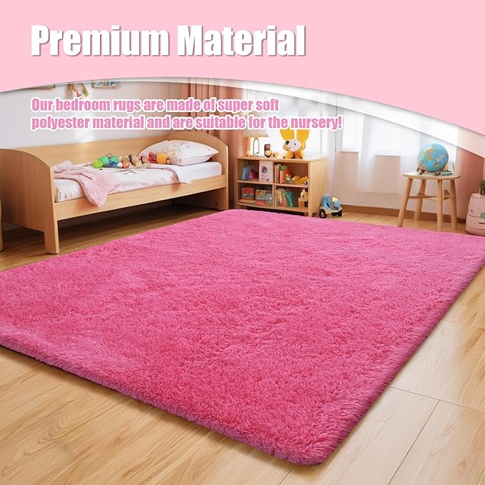 Shag Area Rug for Bedroom 4x6,Fluffy Area Rugs for Living Room,Soft Fuzzy Rug Non-Shedding Indoor Plush Carpet for Kids Bedroom Nursery Dorm Home Decor,Hot Pink