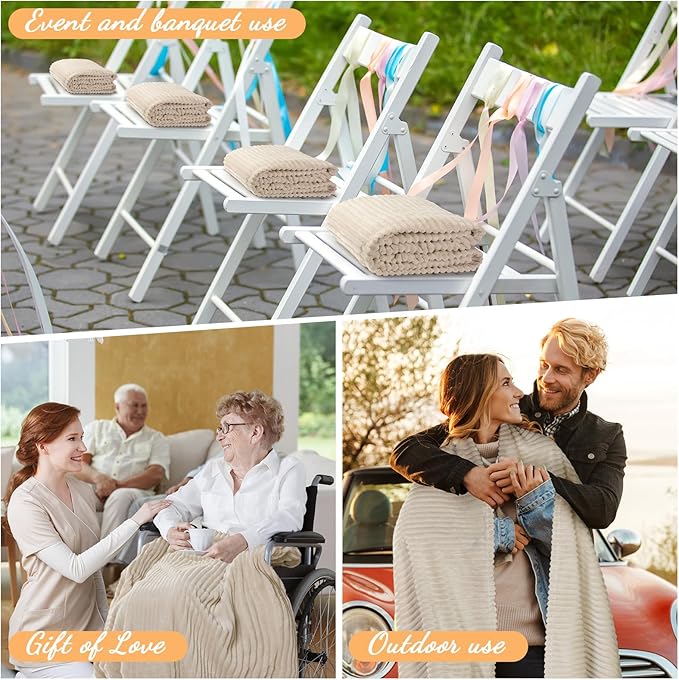 Buryeah 12 Pcs Flannel Throw Blanket Bulk 50 x 60 in Sleepover Blanket Outdoor Wedding Throw Lightweight, Oeko-tex Standard 100 Certified for Sofa Homeless Gifts (Beige)