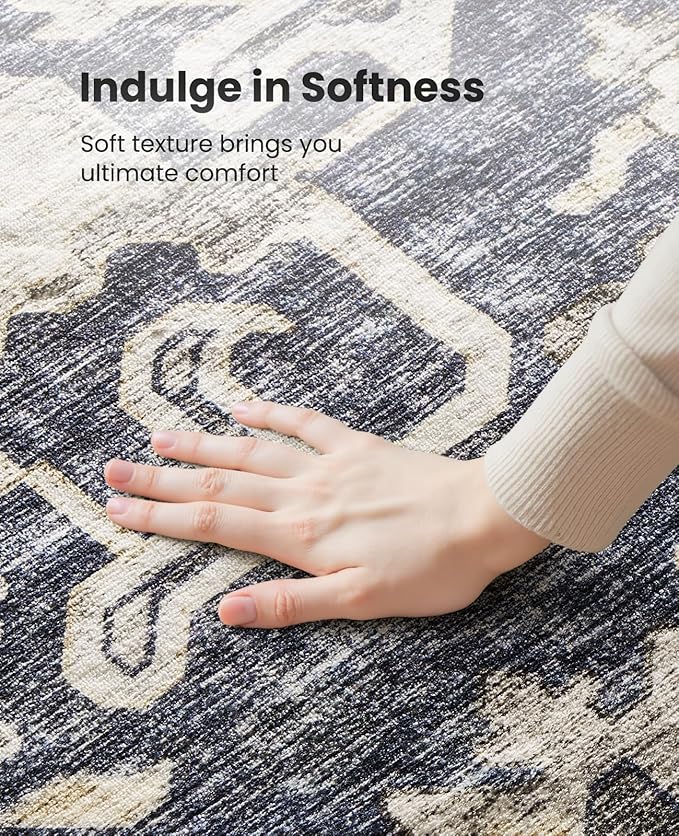 AMADA HOMEFURNISHING 5x7 Area Rugs, Washable Living Room Rug Low-Profile with Non-Slip Backing & Durable Edge Binding, Vintage 5x7 Rugs for Living Room, Bedroom, Dining Room