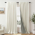 Extra Wide Room Darkening 90 Inch Curtains 2 Panels for Living Room Ivory Cream Colored Linen Blackout Curtain for Bedroom Windows 120 to 140 Privacy Thermal Window Drapes Back Tab Pocket 70x90 Long