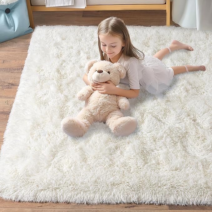 Pionblank Large Rug for Living Room 6x9 Feet, Modern Soft Shag Area Rug, Plush Fuzzy Carpet for Bedroom Girls Boys Room Home Nursery Teens Dorm Decor, Cream White