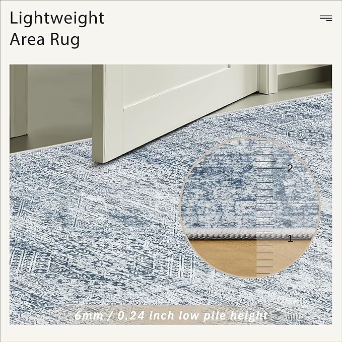6x9 Area Rug for Living Room Washable 6x9 Non-Slip Modern Rugs for Bedroom Dinning Room Ultra-Thin Indoor Blue