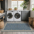 Hazo Haus Boho 2x5 Kitchen Rugs Non Slip - Washable Blue Runner Rug for Bedroom Beside Bed, Laundry Room, Hallway, Non Slip with Rubber Backing, Floral Eclectic Unique Runner Décor
