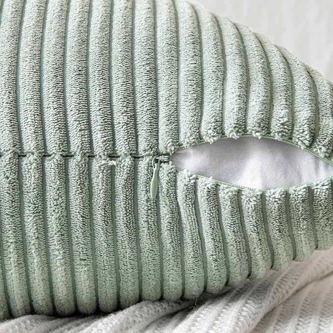 MIULEE Greyish Green Decorative Euro Sham Pillow Covers 24x24 Inch for Bed Couch Sofa Spring Decor Pack of 2 Boho Farmhouse Throw Pillows Soft Cross Corduroy Patchwork Textured Cushion Cases
