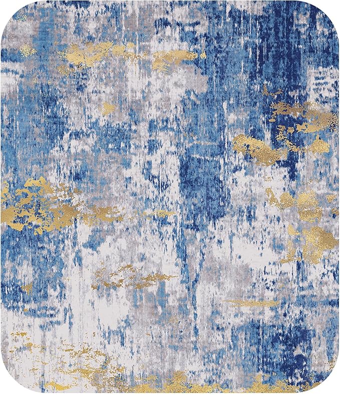 Washable Area Rugs 6ft Non-Slip Modern Abstract Soft for Living Room Entryway Bedroom Nursery, Print Pattern, Grey Blue Gold/Golden
