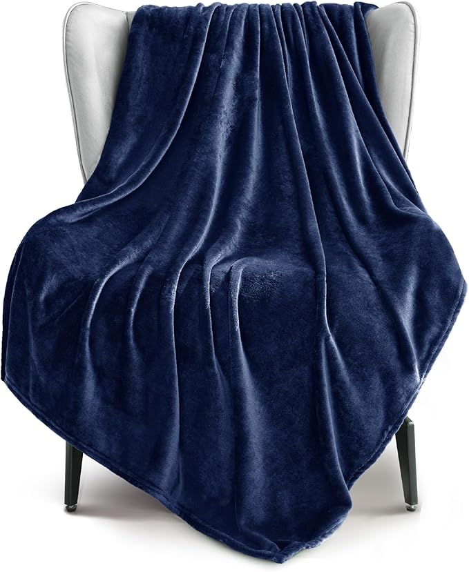 Exclusivo Mezcla Fleece Navy Blue Throw Blanket for Couch, Sofa, Super Soft and Warm Blankets, All Season, Cozy, Plush, Lightweight, 50x60 Inches