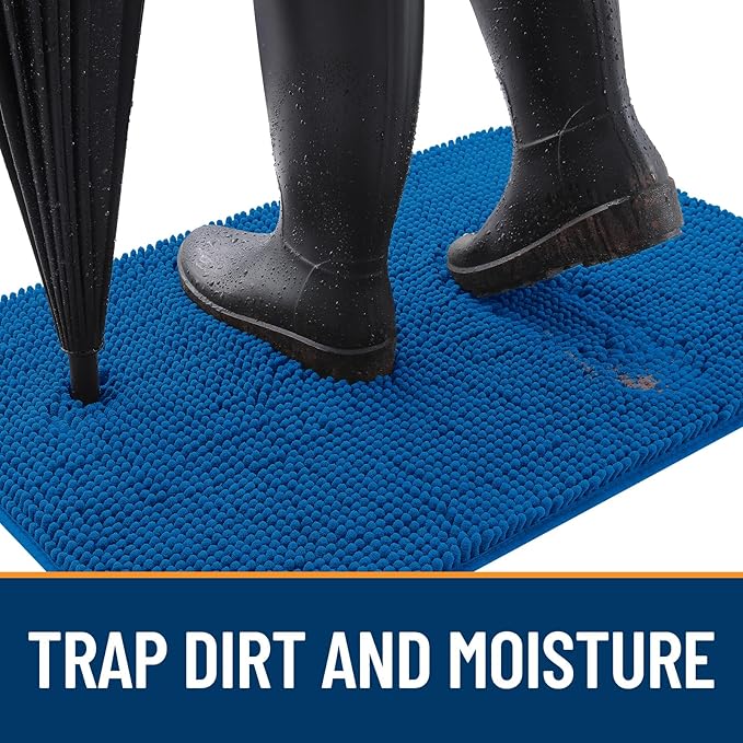 OLANLY Dog Door Mat for Muddy Paws 47x24, Absorbs Moisture and Dirt, Absorbent Non-Slip Washable Doormat, Quick Dry Chenille Mud Mat, Entry Indoor Entryway Carpet for Inside Floor, Deep Navy Blue