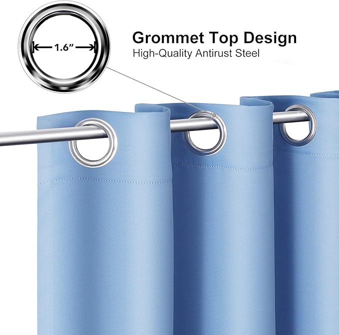 ChrisDowa Grommet Room Darkening Curtains for Bedroom and Living Room - 2 Panels Set Thermal Insulated Blackout Curtains (Sky Blue, 38W x 45L)