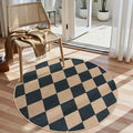Lahome Colette Checkered Round Entryway Rug 4ft, Circle Indoor Outdoor Patio Rug Washable Farmhouse Easy Jute Kitchen Rugs, Contemporary Non Slip Round Carpet for Bedroom Front Porch