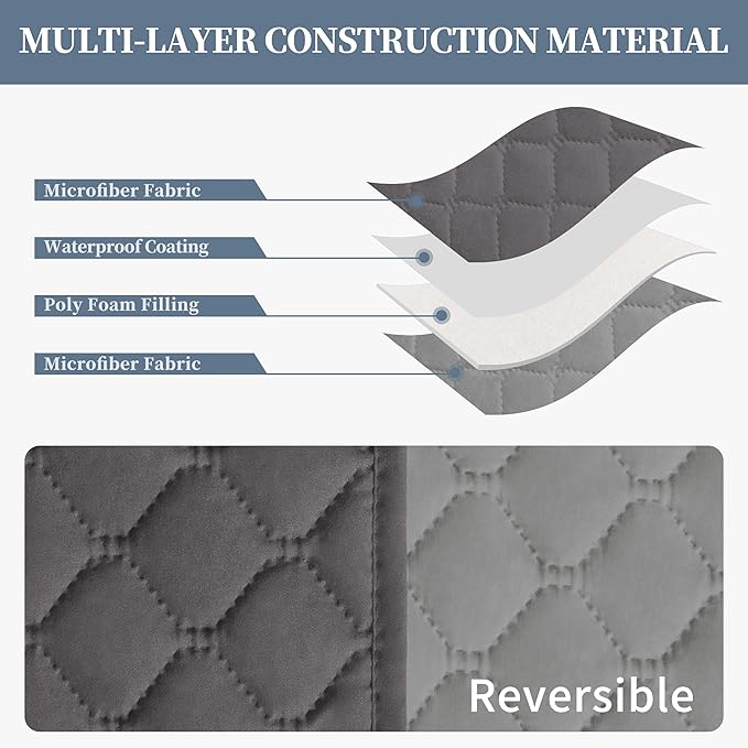 ISSUNTEX Double Protection 100% Waterproof Loveseat Sofa Covers for Living Room, Couch Covers for 2 Cushion Couch Sofa, Reversible Furniture Protector Sofa Cover for Dogs (Loveseat, Gray/Light Gray)