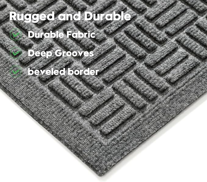 Mibao Front Door Mat Indoor Outdoor Entrance, Dirt Trapping Waterproof All-Season, All-Weather Doormat, Non-Slip Durable Natural Rubber Low Profile Easy Clean Patio Entrance Mat, 61.5" x 36", Grey