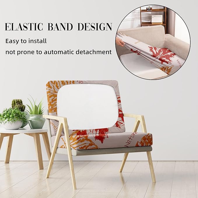 8Pcs Outdoor Cushion Covers, Patio Cushion Covers,Stretch Elastic Slipcovers, Replacement Washable & Reusable Furniture Protector for Patio Couch (Red Maple-Pattern,Cover Only)