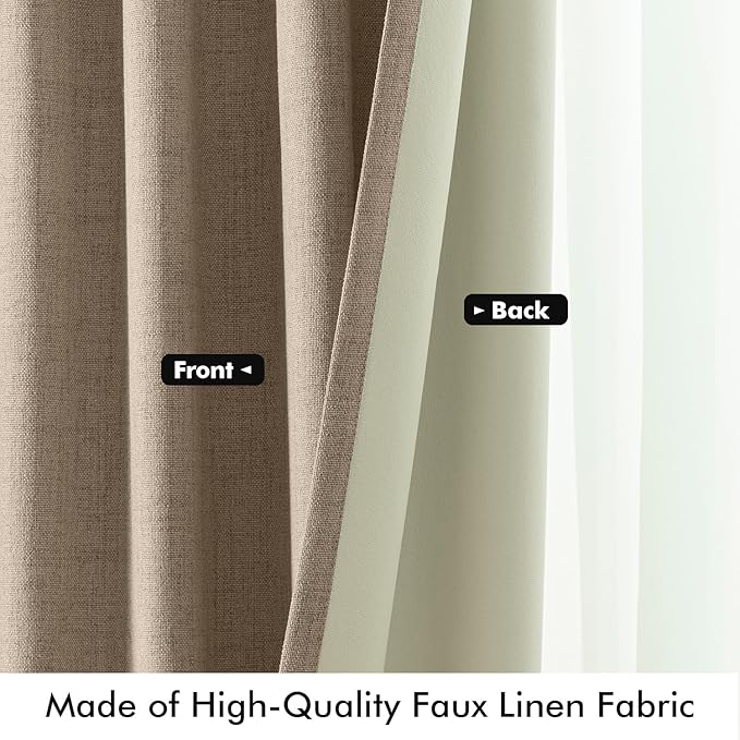 MIULEE 100% Blackout Linen Curtains for Bedroom, Brown Solid Luxury Decor Thermal Insulation Room Darkening Drapes for Living Room Nursery Back Tab Rod Pocket 42 x 96 Inches, 2 Panels