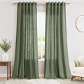 Olive Green Linen Textured 96 Inch Curtains 2 Panel Set Back Tab Rod Pocket Sheer Light Filtering Boho Room Decor Aesthetic Curtains Burlap Look Curtain Drapes for Living Room Bedroom 40x96 Inch