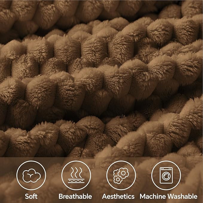 BEDELITE Fleece Blanket - 3D Jacquard Decorative Brown Throw Blankets for Couch & Bed, Soft and Cozy Warm Plush Fluffy Blanket All Seasons Suitable, 50x70Inches