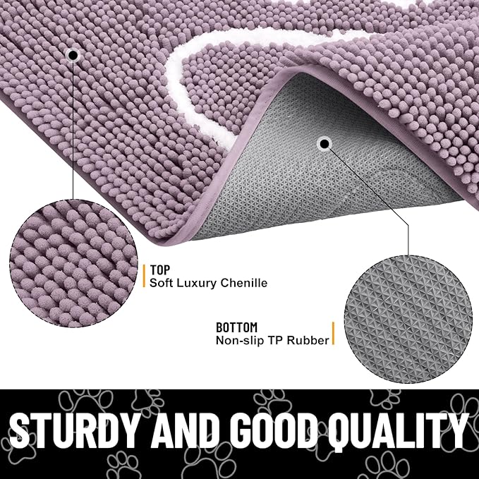 Smiry Dog Door Mat for Muddy Paws, Absorbent Dirt Trapper Non Slip Quick Dry Washable Chenille Mat for Mud Dogs, Entry Rug for Indoor and Outdoor (40x32 Inches, Deep Plum and White)