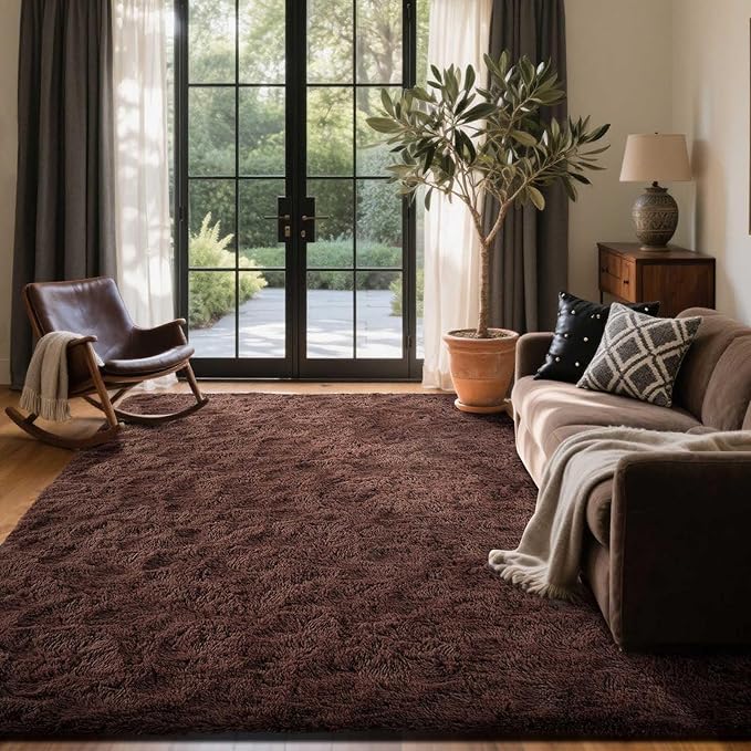 6x9 Ft Large Shag Rugs for Living Room Decor, Ultra Soft Brown Fluffy Furry Area Rugs for Bedroom Indoor Floor, Aesthetic Carpet for Kids Home