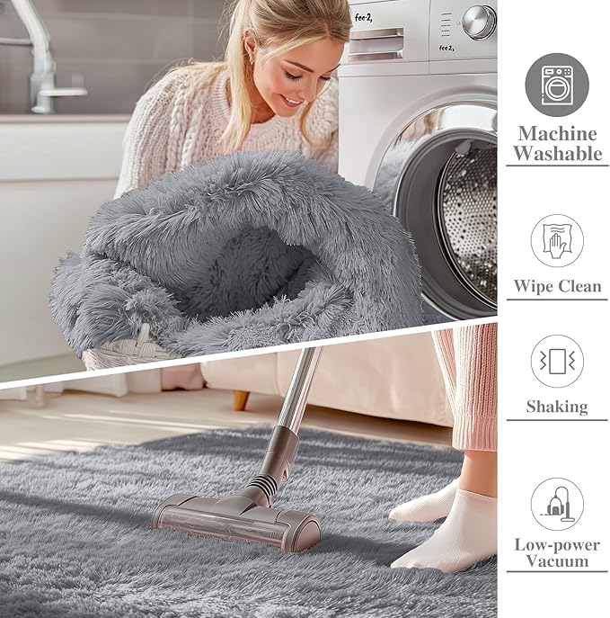 OLANLY 7x8 Machine Washable Large Area Rugs for Living Room, Bedroom, Soft Fluffy Shaggy Bedside Rug, Indoor Floor Carpet for Kids Girls and Boys, Dorms, Nursery, Home Decor Aesthetic, Light Grey