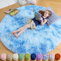 Amdrebio Tie-Dyed Light Blue Round Circle Rug 4Ft for Girls Bedroom, Soft Fluffy Cute Area Rugs for Kids, Boys Room Decor, Stitch Plush Shaggy Fuzzy Carpet for Baby Nursery Classroom Dorm Playroom