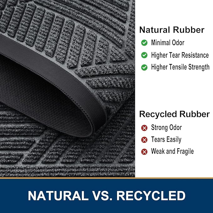 Smiry Half Circle Front Door Mat Outside Entrance, Heavy Duty Sturdy Natural Rubber Doormat, Trap Dirt and Moisture, Low Profile Mats for Indoor Outdoor Entry, Irregular Triangle (47x32, Grey)