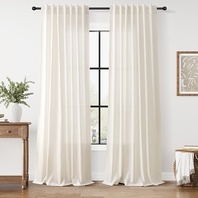 Modern Linen Curtains 108 Inches Long for Living Room Light Filtering Semi Sheer Curtain Back Tab Neutral Luxury Modern Farmhouse Decor Floor to Ceiling High Window for Bedroom 52x108, 2 Panels