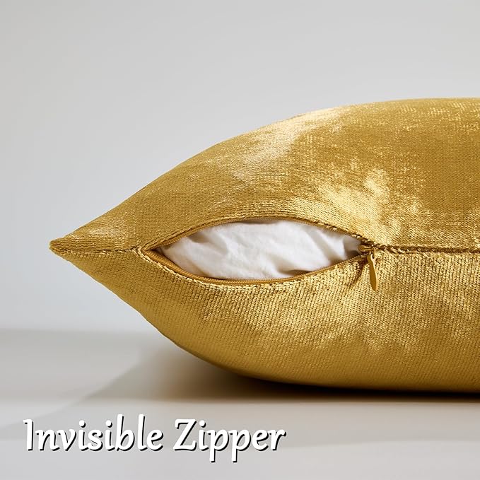 GIGIZAZA Gold Velvet Decorative Throw Pillow Covers 24x24 for Sofa Bed 2 Pack Soft Cushion Cover