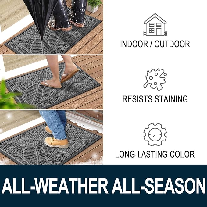 Colorxy Waterproof Doormat, Sturdy Natural Rubber Front Door Mats, Non Slip Low Profile Indoor Outdoor Entrance Mat, Stain Resistant Easy Clean Floor Mat for Patio or Entryway, 36''x24'', Dark Grey