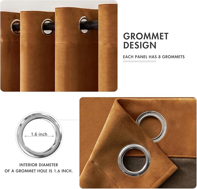 MIULEE Velvet Curtains Gold Brown Elegant Grommet Curtains Thermal Insulated Soundproof Room Darkening Curtains/Drapes for Fall Living Room Bedroom Decor 52 x 90 Inch Set of 2, Pumpkin Brown