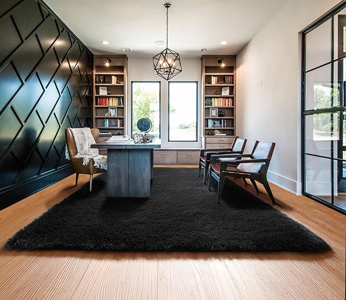 ONASAR Black 8x10 Area Rugs for Living Room, Large Fluffy Shag Bedroom Rug, Ultra Soft Thick Shaggy Floor Big Indoor Carpets for Kids Boys Girls Teen Nursery Dorm Modern Home Decor Aesthetic