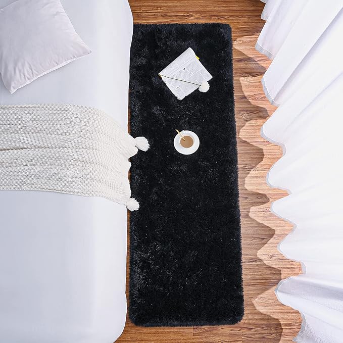 Chicrug Soft Runner Rugs for Bedroom Living Room Plush Fluffy Rug 2x7 Feet, Shag Furry Area Rug Carpet Non Shedding for Nursery Children Kids Girls Room Home Decorative, Black