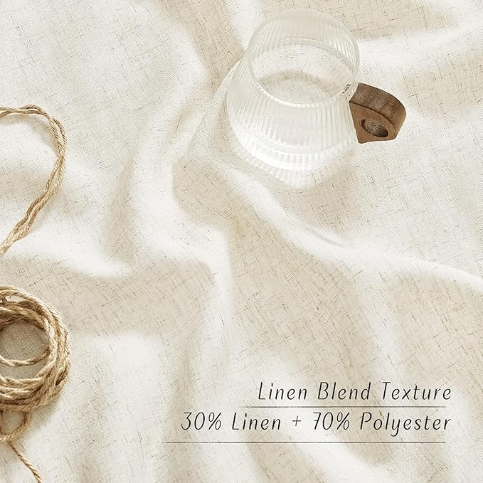 NICETOWN Natural Linen Cafe Curtains 45 inch Length, Thick Flax Linen Window Treatments Privacy Assured with Light Filtering for Farmhouse/Bedroom, W55 x L45, 2 Panels