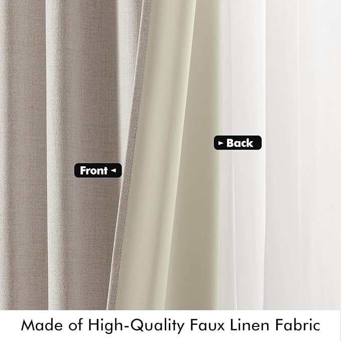 MIULEE 100% Blackout Linen Curtains for Bedroom, Ivory Solid Luxury Decor Thermal Insulation Room Darkening Drapes for Living Room Nursery Back Tab Rod Pocket 42 x 72 Inches, 2 Panels