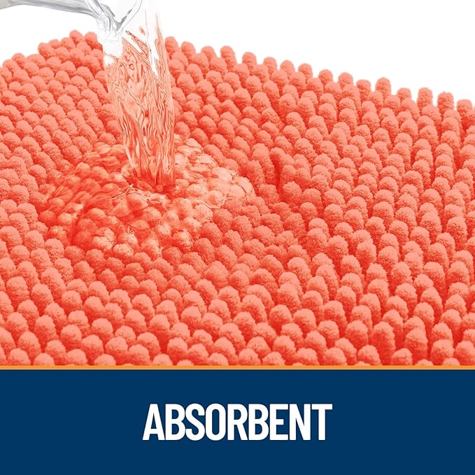 OLANLY Dog Door Mat for Muddy Paws 44x24, Absorbs Moisture and Dirt, Absorbent Non-Slip Washable Doormat, Quick Dry Chenille Mud Mat for Dogs, Entry Indoor Entryway Carpet for Inside Floor, Coral